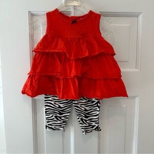 Carter's Bright Orange Ruffle Top and Zebra Leggings Set